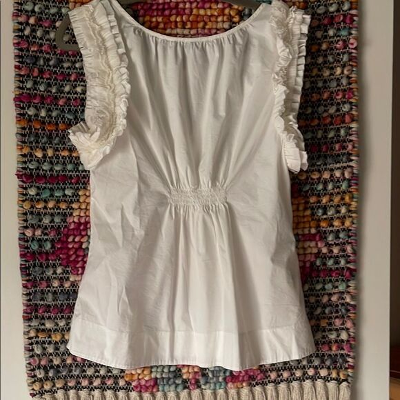 BCBGMaxAzria White Ruffled Fitted Blouse - Picture 6 of 8